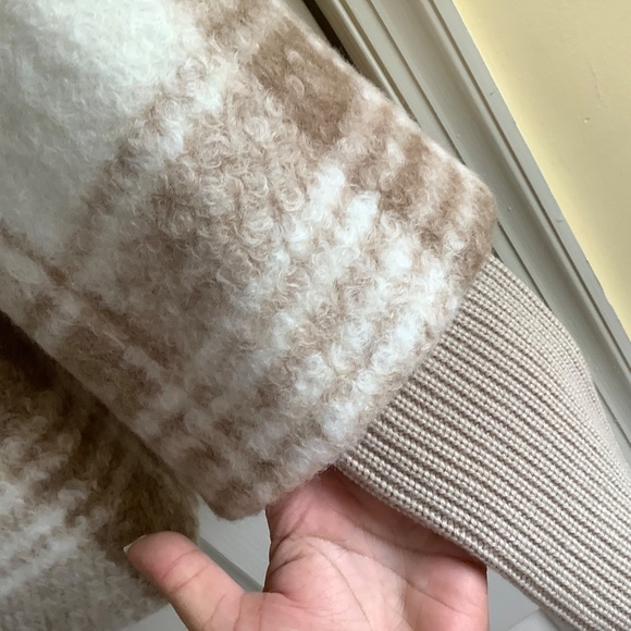 Sonia & Kyo Pauline Plaid Jacket with Knit Sleeves Cream SZ L - Picture 10 of 15